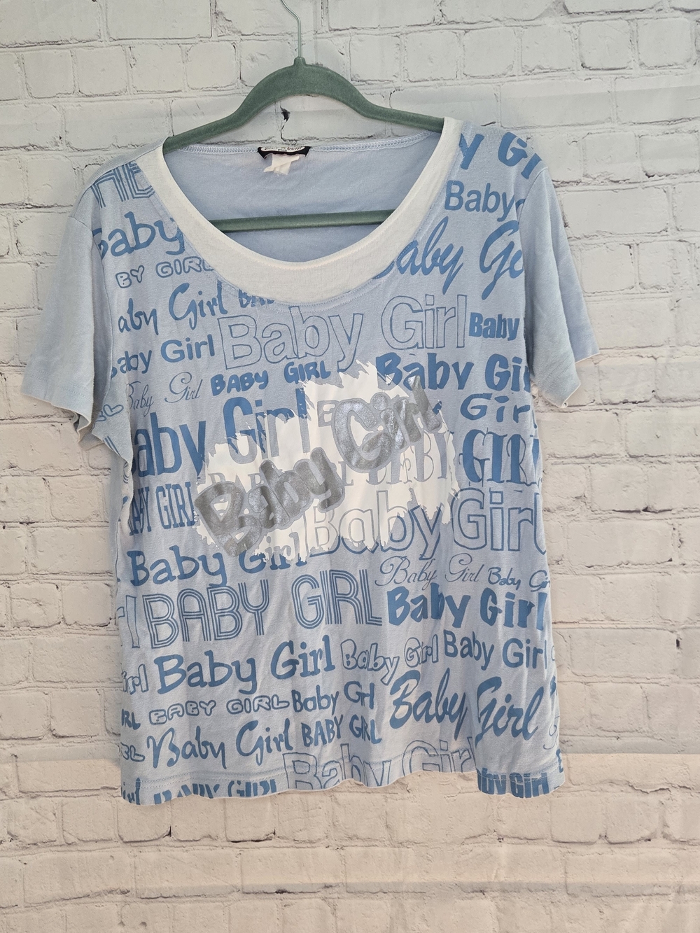 Vtg Y2k baby tee 'Baby Girl' graffiti style blue graphic tee 100% cotton XL